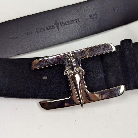 Cesare Paciotti Black Suede Belt – Iconic Dagger Buckle – Size 34–38 – Made in I - Picture 1 of 7
